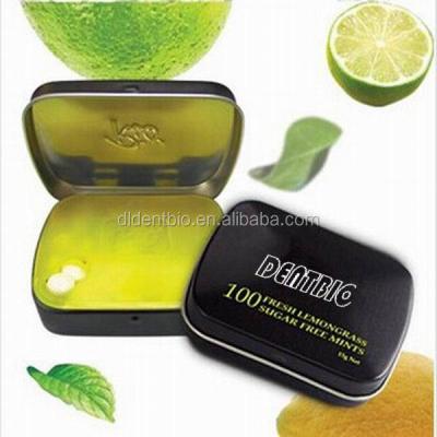 China 0.4g Sugar Free Uncoated Sour Lemon Mints Without Sugar Packed In Tin Box for sale