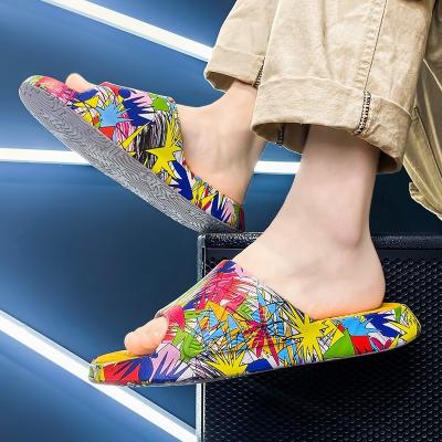 China Thick wear male slippers fashion trend outdoor non-slip at the end of the new summer word drag man Han edition students personality is cool for sale