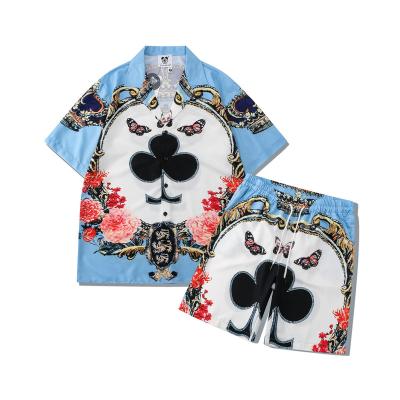 China Breathable leisure suits digital printing in Europe and loose beach shirts with short sleeves shorts with masculine for sale