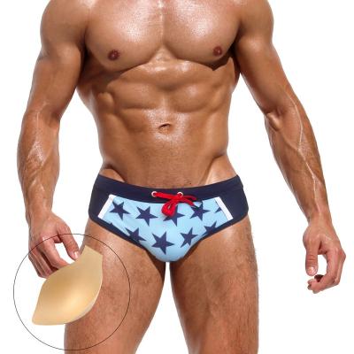 China European and American style male triangle cup star fashion swim briefs antibacterial swimming briefs beach sports professional swimwear for sale