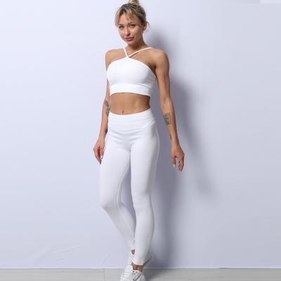 China Breathable Custom Eco Friendly Recycled Nylon Women Clothing White 2 Piece Active Wear Gym Set Cloth Fitness Yoga Wear for sale