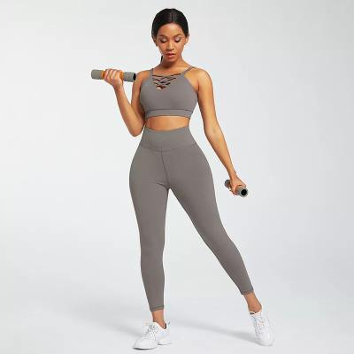 China Factory Breathable Hot Selling Nylon Fabric Gym Yoga Suit Fitness Workout Women Sport Wear Yoga Sets for sale