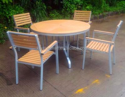 China Wholesale Modern Patio Furniture Dining Space Saving Aluminum Outdoor Plastic Wood Dining Table Set for sale