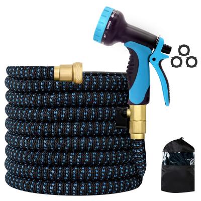 China Adjustable Heavy Duty Blue And Black Color Expandable Garden Hose With Brass Garden Hose Fittings for sale