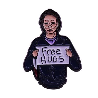 China Michael Myers Gift Halloween Theme Accessories Brooch Luminous Enamel Pin Free Hug American Fun Halloween Badge for sale