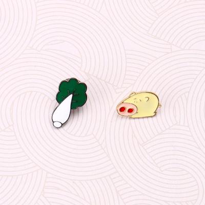 China American Cute Pig Vegetable Enamel Pin Cartoon Brooch Button Pins Denim Jacket Pin For Hat for sale