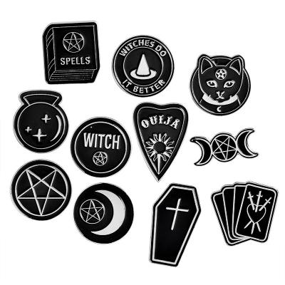 China American Punk Pin Brooch Pin Black Dark Series Retro Style Moon Coffin Witch Book Hat Shapes for sale