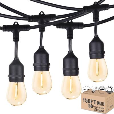 China Commercial Grade 96ft (2x48FT) Residential Outdoor 32 Edison Vintage Bulbs String Lights 30 Led String Light Waterproof IP65 Outdoor for sale