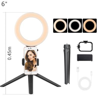 China Mini 6inch LED Ring Light with Stand and Phone Holder, 3500K-7000K Dimmable Selfie Ringlight for YouTube Live Stream Video /Make for sale