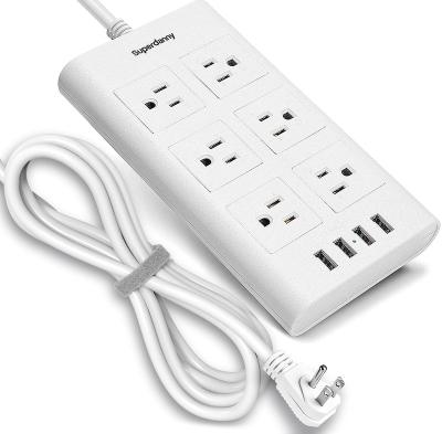 China Easy Installation 9.8ft Surge Protector 15A Power Strip 14AWG Extension Cord With USB 6 Outlet Charging Station Angle Flat Plug Adjustable Voltage for sale