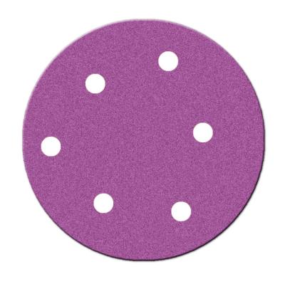 China Wood Polishing Disc Sandpaper 150mm 6 Inch Purple Ceramic Corundum Sanding Discs With Holes Sandpaper For Polishing Wood for sale