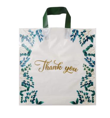 China Eco-Friendly And Fashionable Customized Thank You Plastic Bag With Logo Print Soft Loop Handle Tote Shopping Bag for sale