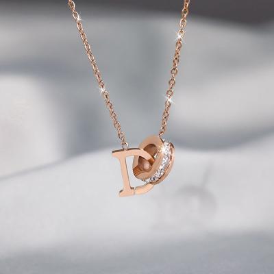 China Br Romantic famous jewelry rose simple letter luxury high-grade steel necklace female gold stainless steel titanium clavicle chain for sale