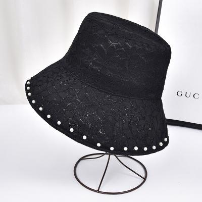 China New Plush Ladies Lace Fisherman's Hat And Pearl Elegant Sunshade Hat for sale