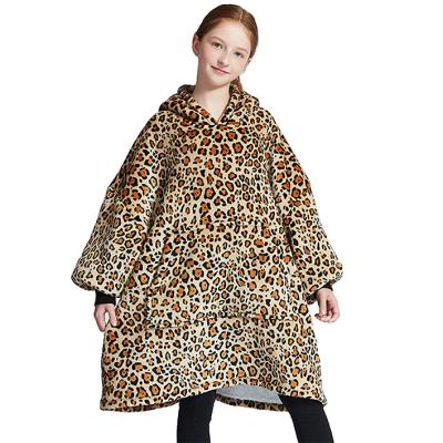 China PORTABLE Leopard Luxury Oversized Wearable Color Hoodie Sweater Fleece Fashion Winter Hooded Blanket for sale