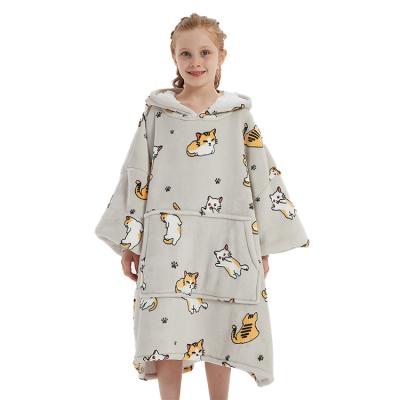 China PORTABLE Cute Oversized Wearable Blanket Fleece Cartoon Hoodie Sheer Polyester Blanket for sale