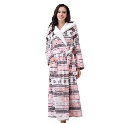 China 2022 Thermal Low Price Wholesale Women Shear Plush Printing Thick Extra Long Bathrobe With Pocket for sale