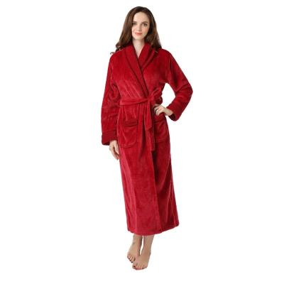 China New Arrived High Quality Winter Thickening Women's Thermal Plush Bathrobe Red Pajamas With Pocket for sale