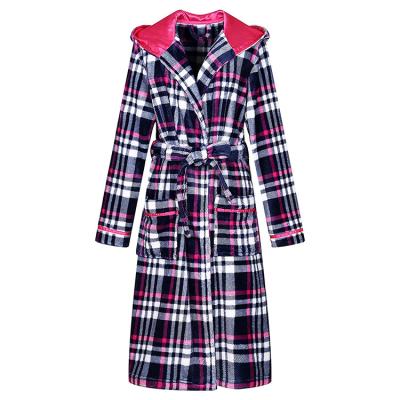 China Thickening Thermal Wholesale Soft Pajamas Skin Fleece Plaid Winter Bathrobe Woman Friendly With Hood for sale