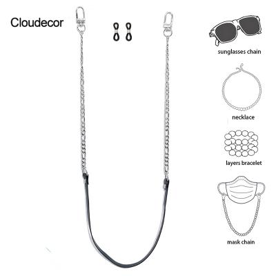 China Fashoin Sunglasses Ties Men Masking Holder Chain Stainless Steel Glasses Chains Half Black Leather Rope Half Restriction Chain For Glasses for sale