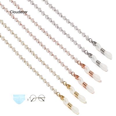 China Fashion Clear Fashoin Diamond Crystal Sunglasses Chain Necklace Designer Masked Bracket Chain Metal Beaded Glass Chain Woman for sale