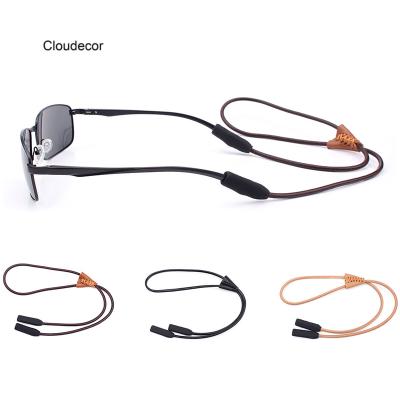 China Fashoin Vintage Glass Rope Genuine Leather Unisex Sports Hanging Neck Strap Adjustable Black Brown Eyewear Sunglasses Manual Lanyards for sale