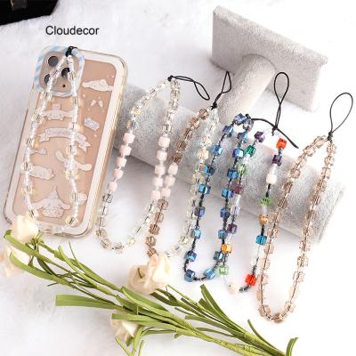 China Clear Anti-lost Crystal Phone Charm Strap Lanyard For Women Summer Jewelry New Beaded Mobile Phone Chain Handmade Colorful Mobile Phone Strap for sale