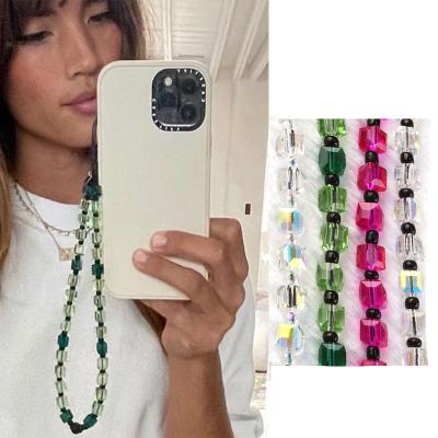 China New Handmade CIA Crystal Mobile Phone Strap Lanyard For Women Anti-lost Acrylic Beads Phone Chains Rope For Mobile Phone Case Hanging Rope for sale