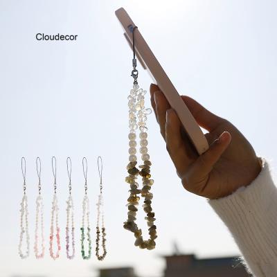 China Lanyard Hanging Cord Bracelet Key Anti-lost Chain Irregular Stones Beads Handmade Fashion Strap Mobile Phone Strap Beads Mobile Phone Rope for sale