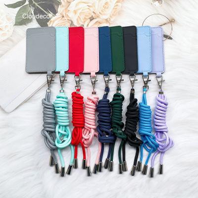 China Universal Mobile Phone Lanyard New Solid Color Cross Body Span Universal Mobile Phone Case Strap Adjustable Removable Long PU Lanyard With Back Stick Card for sale