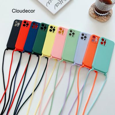 China Anti-drop Silicone Phone Case For iPhone 13 1211 pro 7 8 max plus X XR XS Max Ultra Cover With Neck Strap Lanyard Crossbody Necklace Cord for sale