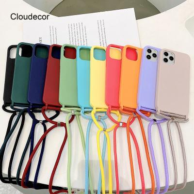 China Anti-fall Cross - Slim Body Necklace Strap Lanyard Cord Silicone Mobile Phone Case Cover For Iphone13 12 mini 12 pro 11 max pro X max XR XS for sale