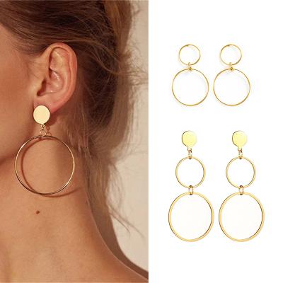 China Real Gold Plated Stainless Steel Geometric Hoop Earrings Wholesale Women Jewelry 18k Gold Plated Drop Statement Earrings for sale