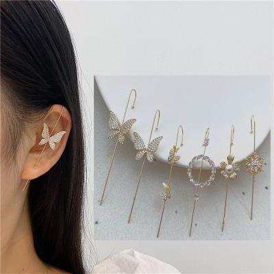 China Durable Zircon Diagonal Butterfly Wrap Crawler Earrings Snowflake Ear Hook Sting Stud Earrings Personalized Pavilion Around Ear Bone Clip for sale