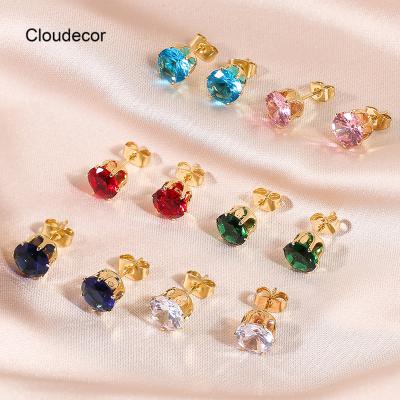 China Fashion Colorful Zircon Gemstone Diamond Stud Earring For Women Set 18k Gold Plated Stud Earrings For Women Colorful Zircon Earring for sale