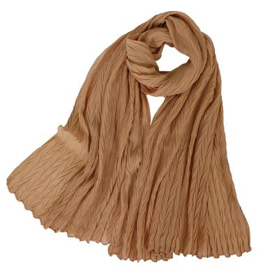 China Wholesale New Girle Ladies Woman Pleat Hijab Scarves Beads Chiffon Pleat Bubble Shawl Hijab Scarves For Women for sale