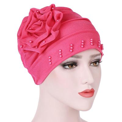 China Newest Muslim Islamic Hijab Hat Cotton Turban Headbands Pearl Turban Hat With Women for sale