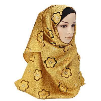 China Girle Cut Flower Scarf New Gold Flower Pearl Scarf Hot Sale Organza Silk Turban Muslim Shawl Hijab for sale