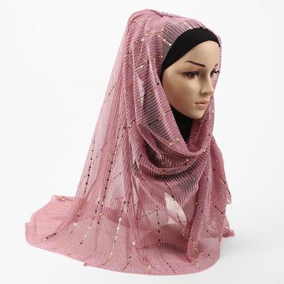 China New Muslim Polyester Muslim Hijabs Women Scarves Shimmer Hijab Veils Shiny Crease Shawl Islamic Hijab Scarf for sale