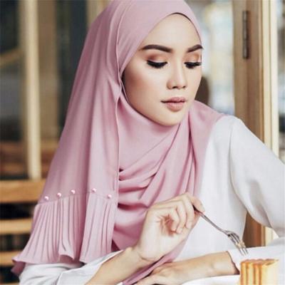 China Hot Sale Woman Ladies Girle Muslim Hijab Elegant Pearl Chiffon Pearl Scarf For Women Pleat Sheer Chiffon for sale