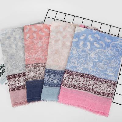 China Girle Ladies Woman Cotton Shawl Custom Printing Flowers Style Ethnic Cotton And Linen Scarf for sale