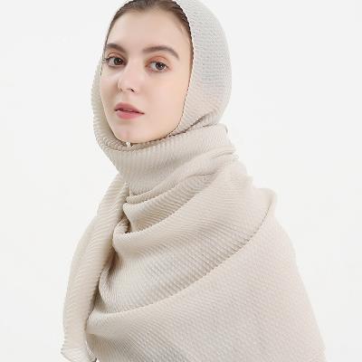 China Wholesale cotton scarf factory solid color muslim crinckled cotton hijab scarves and shawls for sale