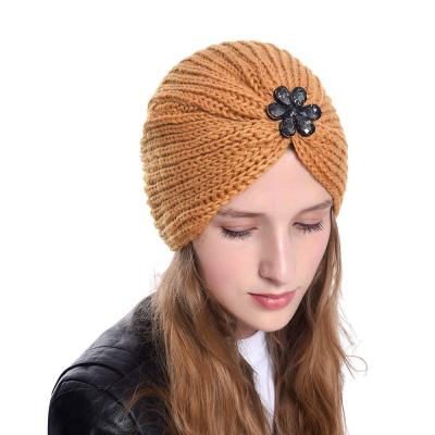 China COMMON Bohemian knitted headwear turban headband with jewel encrusted headband Sith Tails rhinestone women turbans for sale