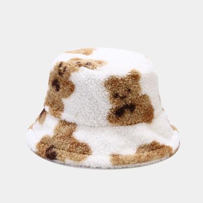 China 2021wholesale fashion bear pattern fuzzy cartooned lambswool bucket hats thickened warm cute bucket hat for sale