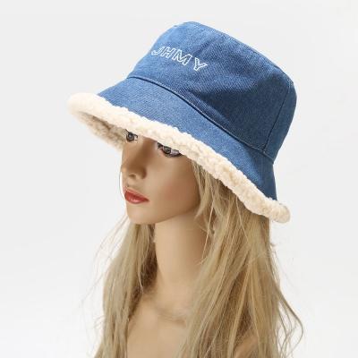 China 2021 Fashion Hot Sale Winter Bucket Hats Teddy Denim Double Side Bucket Hat for sale