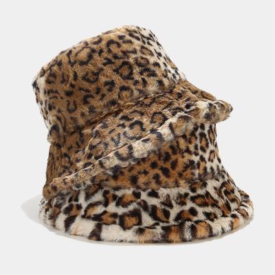 China 2021 Autumn Winter Fashion Wool Plush Zebra Bucket Hat Fisherman Hats Faux Fur Leopard Bucket Hat for sale