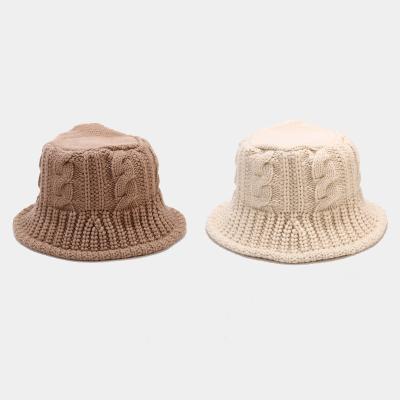 China 2021 Fashion SaleTwist Warm Hand Weaving Winter Knit Bucket Hats Knit Women Knitted Bucket Hat for sale