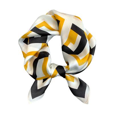 China Square In Running Fashion Wholesale Printed Square Scarves Women Bar Dot Satin Silk Hair Scarf For Girls for sale