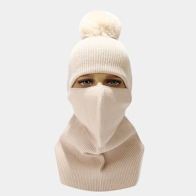 China New Solid Color Hearing Protection Hat Designer Women Warm Wool Medium Outdoor Scarf Knitted Mask Winter Hats and Scarf Mask for sale