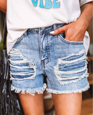 China Breathable Hot Selling Vintage Woman Jeans Mid Waist Danim Cloth Shorts Tassels Ripped Jeans for sale